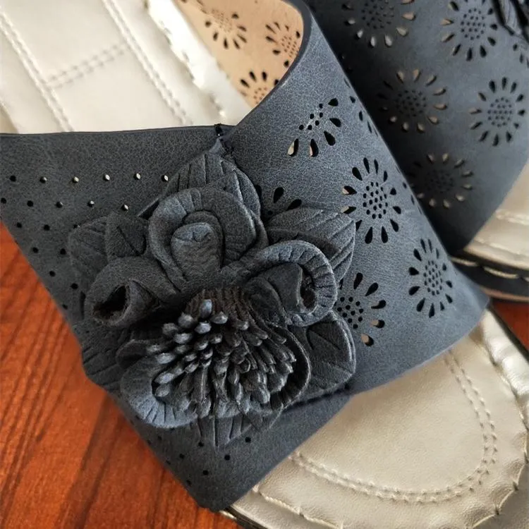 Women peep toe flower hollow summer outdoor slide wedge sandals