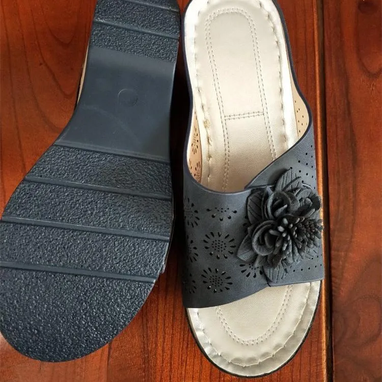 Women peep toe flower hollow summer outdoor slide wedge sandals