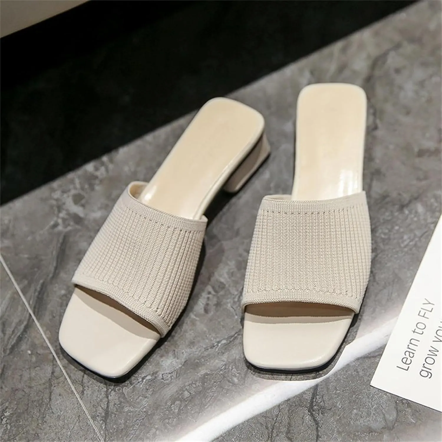 Women's Heeled Sandals Breathable Open Toe Mules Block Slip On Slides Chunky Square Heels Slides Sandal