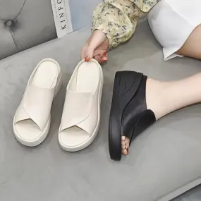 Women's Italian Soft Leather Platform Slippers