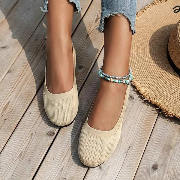 Women's Round-Toe Knit Flats with Low Heel 78866543C