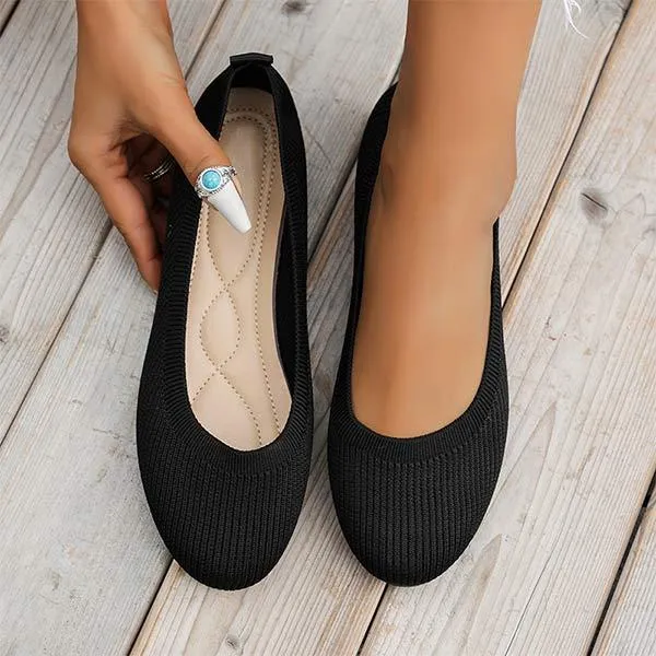 Women's Round-Toe Knit Flats with Low Heel 78866543C