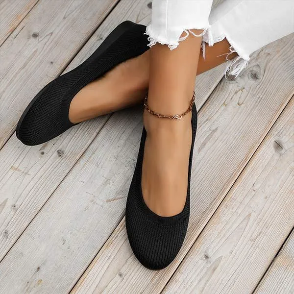 Women's Round-Toe Knit Flats with Low Heel 78866543C