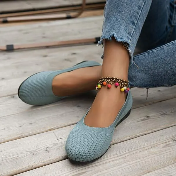 Women's Round-Toe Knit Flats with Low Heel 78866543C