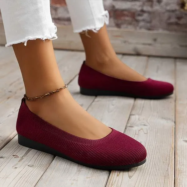 Women's Round-Toe Knit Flats with Low Heel 78866543C
