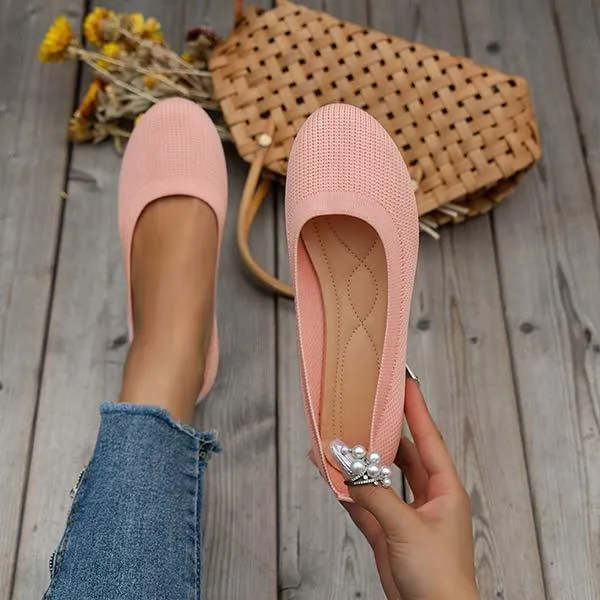 Women's Round-Toe Knit Flats with Low Heel 78866543C