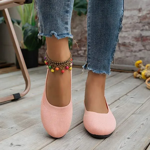 Women's Round-Toe Knit Flats with Low Heel 78866543C