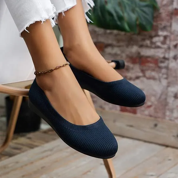 Women's Round-Toe Knit Flats with Low Heel 78866543C