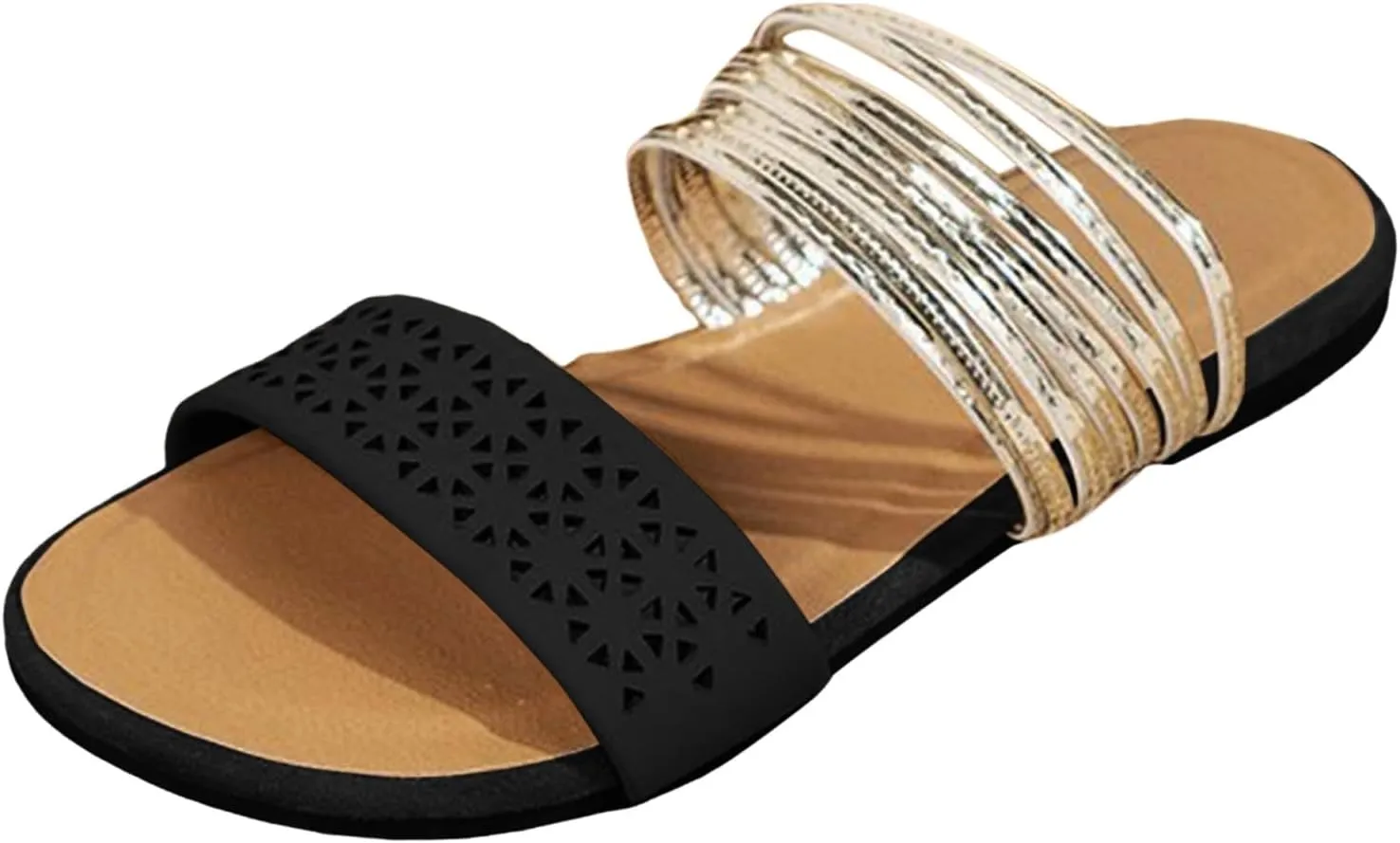 Women's Sandals Comfortable Soft Cushion Slide Sandals Dressy Summer Strappy Beach Slip On Flat Womens Sandals