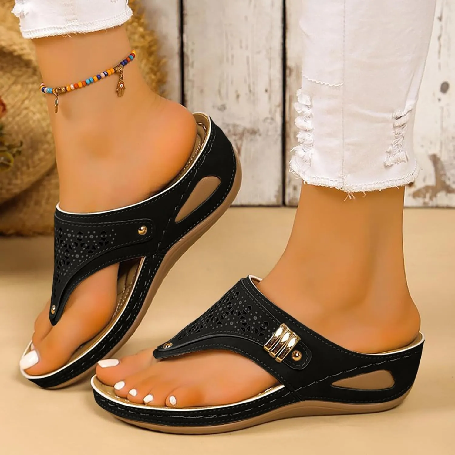 Womens Sandals Dressy Arch Support Wedge Slides For Woman Soft Cushion Flip Flops Women Casual Indoor Slippers
