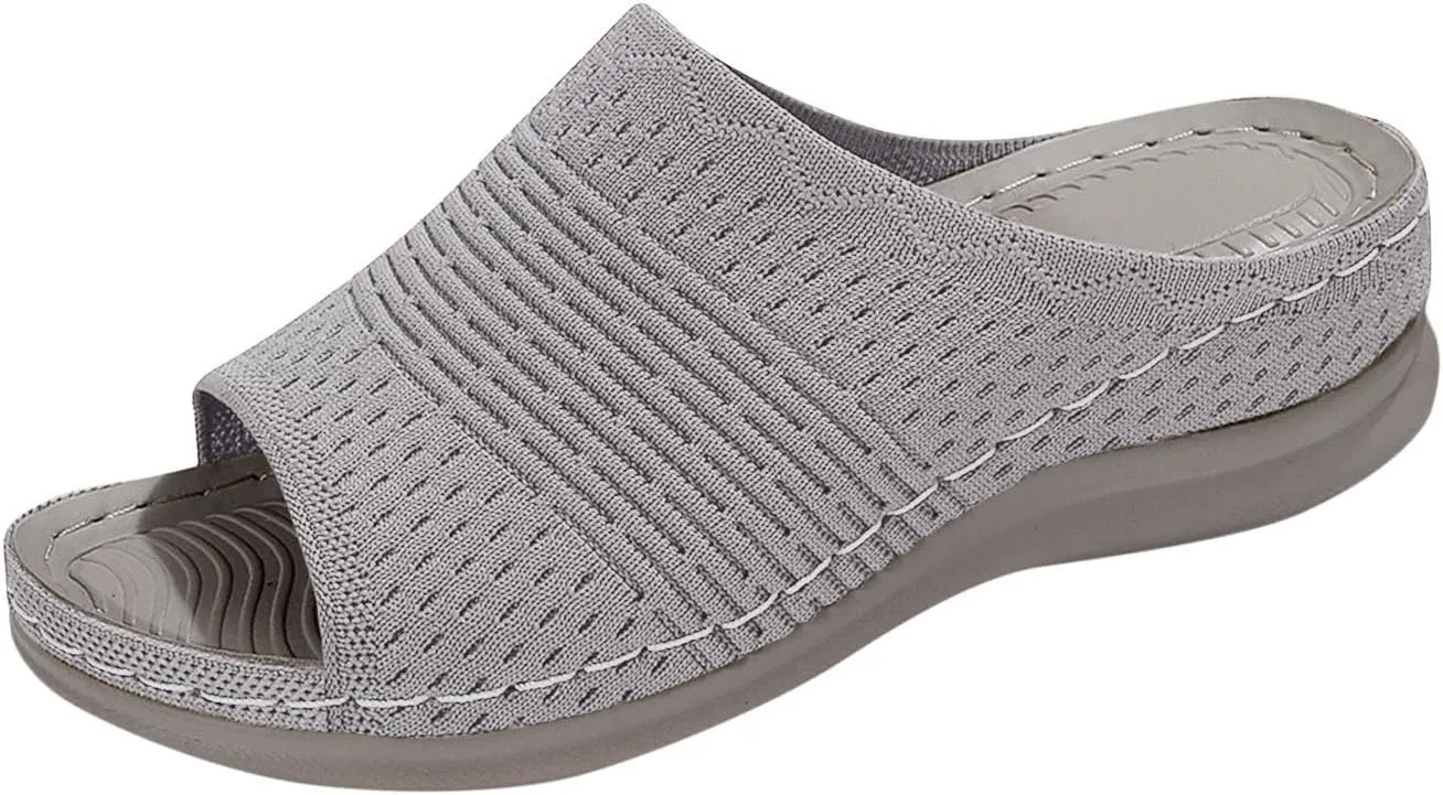 Women's Slides Ladies Arch Support Orthotic Hollow Beach Shoes Breathable Sandals Slip On Slippers Open Toe Sandals