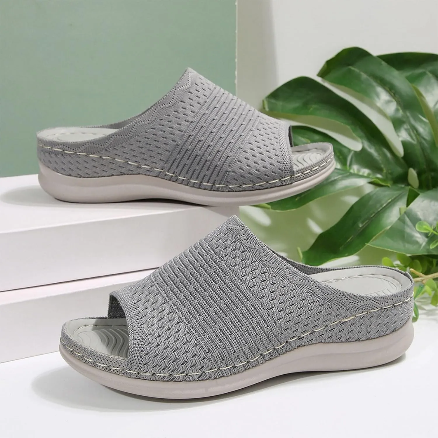 Women's Slides Ladies Arch Support Orthotic Hollow Beach Shoes Breathable Sandals Slip On Slippers Open Toe Sandals