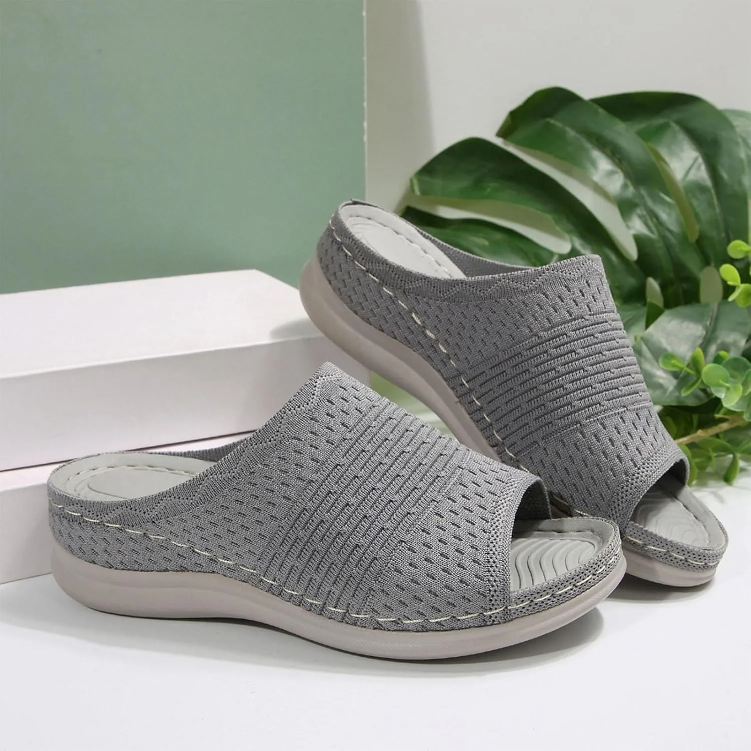 Women's Slides Ladies Arch Support Orthotic Hollow Beach Shoes Breathable Sandals Slip On Slippers Open Toe Sandals