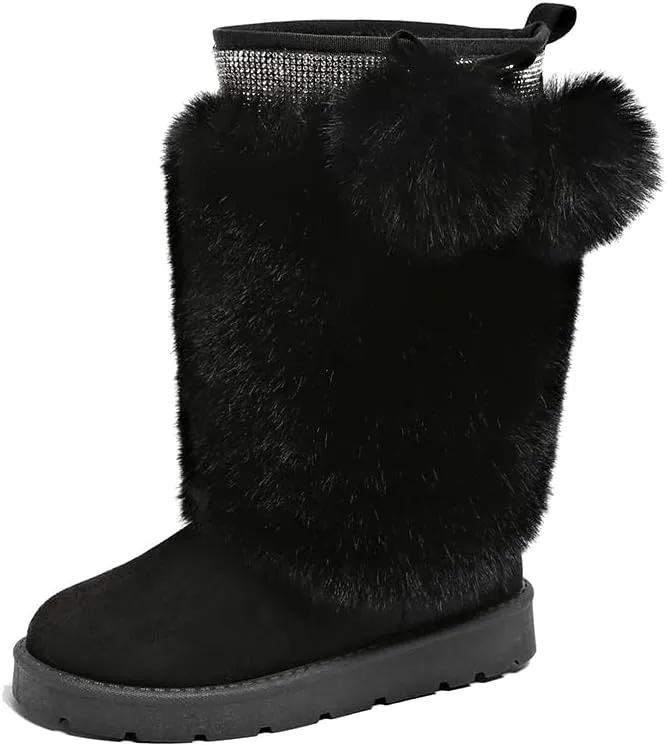 Women’s Snow Boots Mid-Calf Fur Lining Comfortable Winter Boots Flat Outdoor