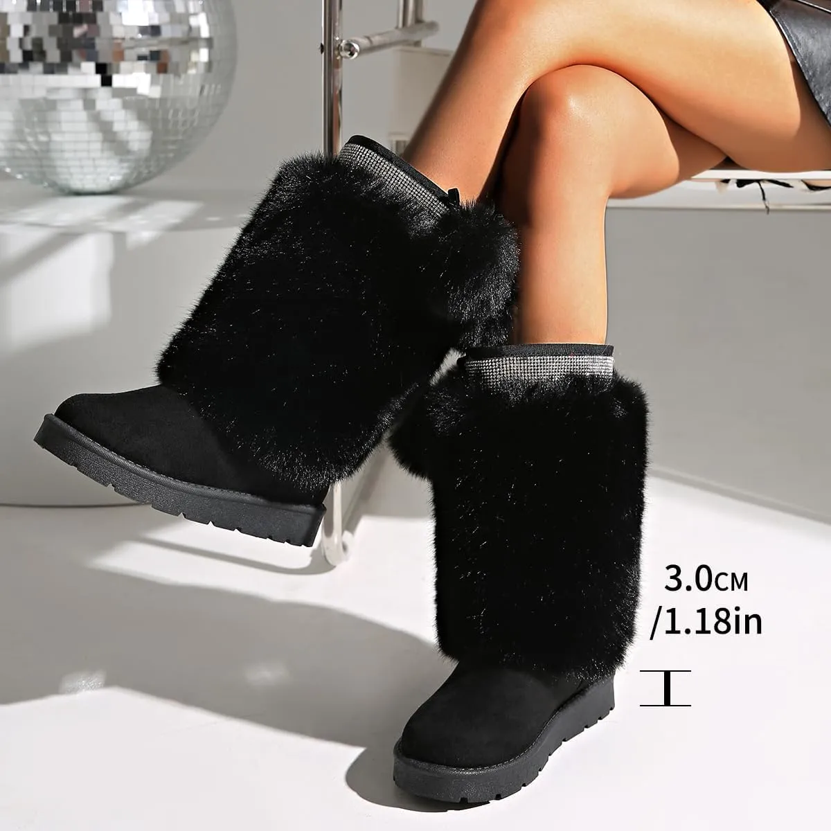 Women’s Snow Boots Mid-Calf Fur Lining Comfortable Winter Boots Flat Outdoor