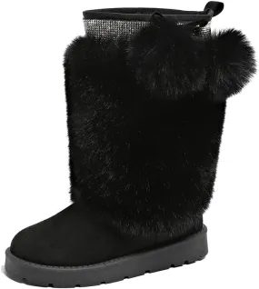 Women’s Snow Boots Mid-Calf Fur Lining Comfortable Winter Boots Flat Outdoor