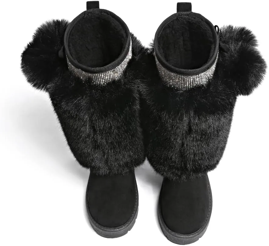 Women’s Snow Boots Mid-Calf Fur Lining Comfortable Winter Boots Flat Outdoor