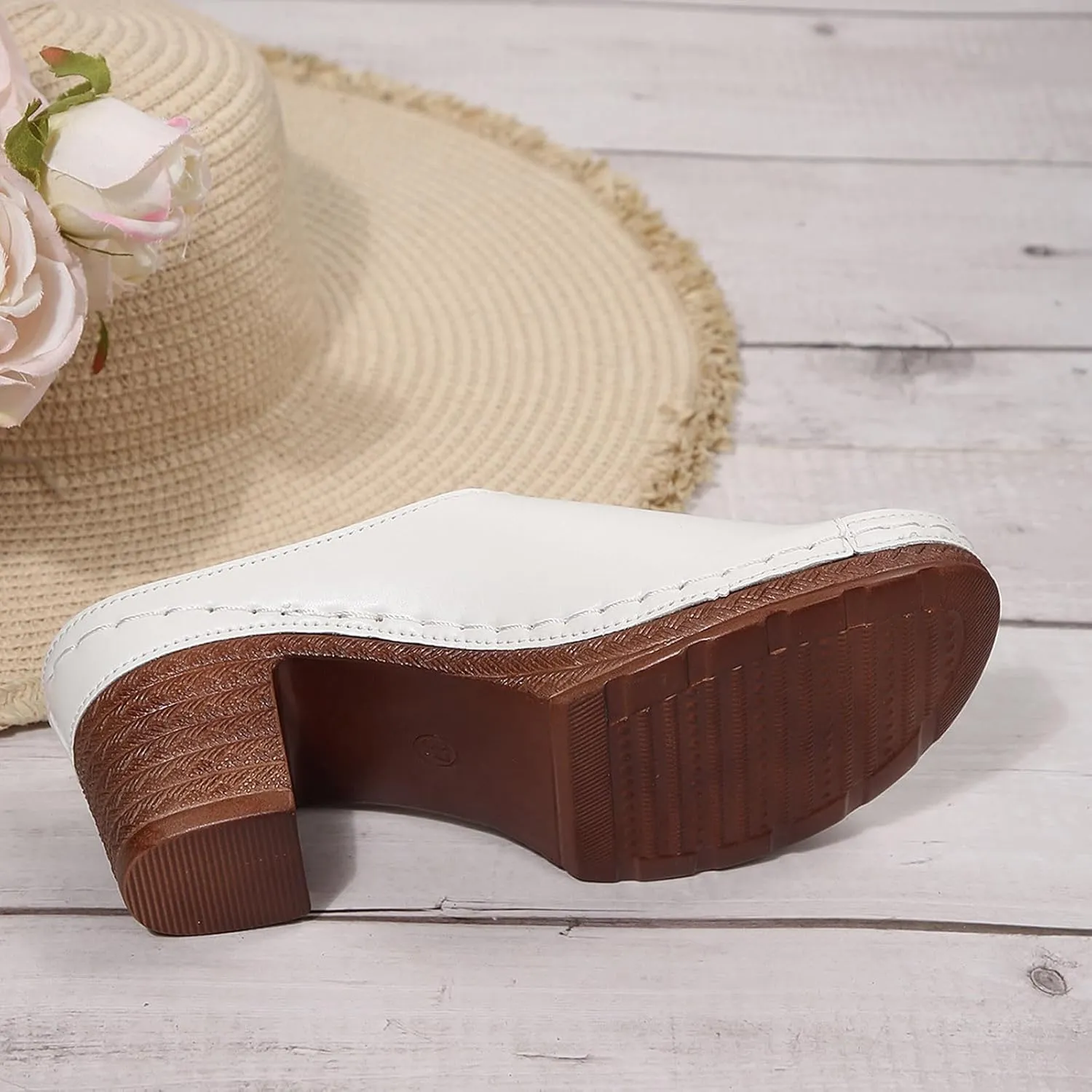 Women's Summer Square High Heel Open Toe Slip On Sandals Breathable Comfortable Casual Yoga Walking Shoes
