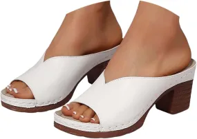 Women's Summer Square High Heel Open Toe Slip On Sandals Breathable Comfortable Casual Yoga Walking Shoes