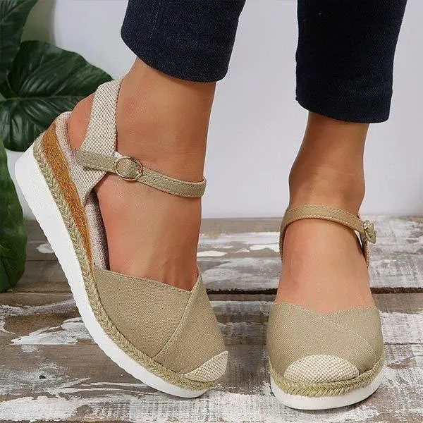 Women's Wedge Heel Lightweight Hemp Rope Braided Buckle Platform Sandals 57820755C