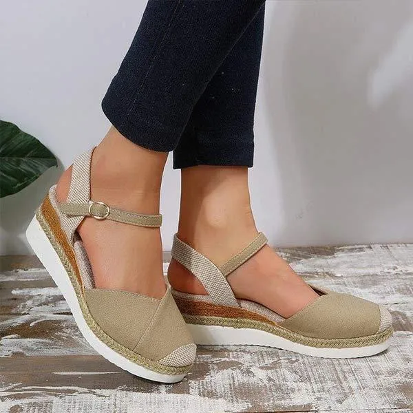 Women's Wedge Heel Lightweight Hemp Rope Braided Buckle Platform Sandals 57820755C