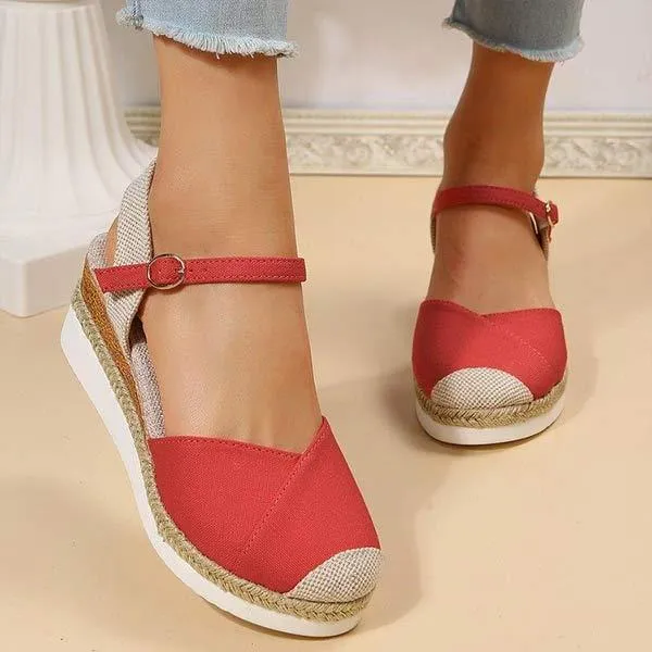 Women's Wedge Heel Lightweight Hemp Rope Braided Buckle Platform Sandals 57820755C