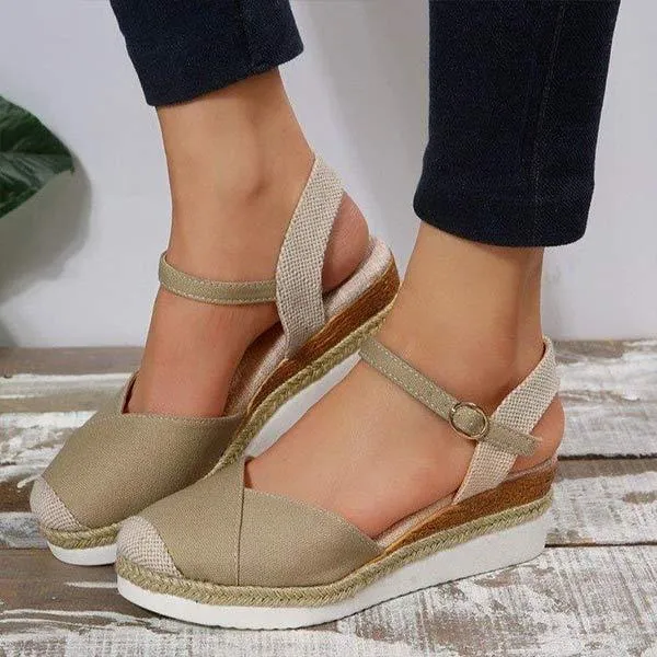 Women's Wedge Heel Lightweight Hemp Rope Braided Buckle Platform Sandals 57820755C