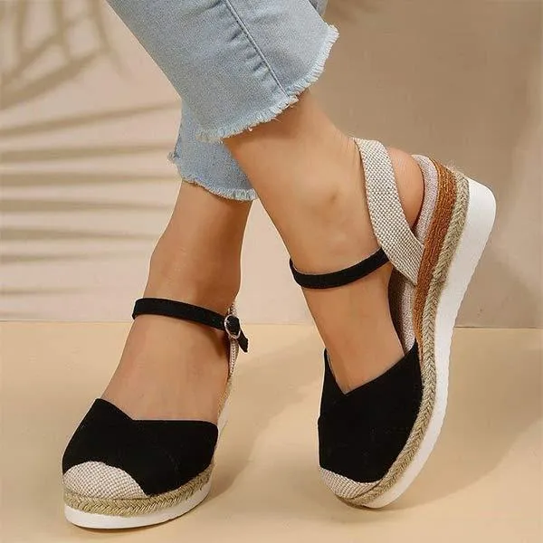 Women's Wedge Heel Lightweight Hemp Rope Braided Buckle Platform Sandals 57820755C