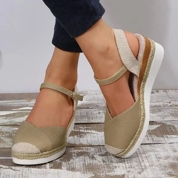 Women's Wedge Heel Lightweight Hemp Rope Braided Buckle Platform Sandals 57820755C