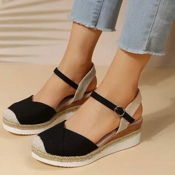 Women's Wedge Heel Lightweight Hemp Rope Braided Buckle Platform Sandals 57820755C