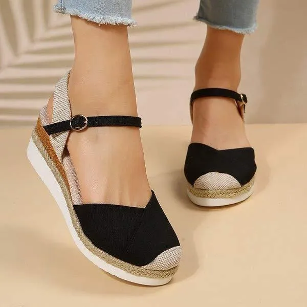 Women's Wedge Heel Lightweight Hemp Rope Braided Buckle Platform Sandals 57820755C