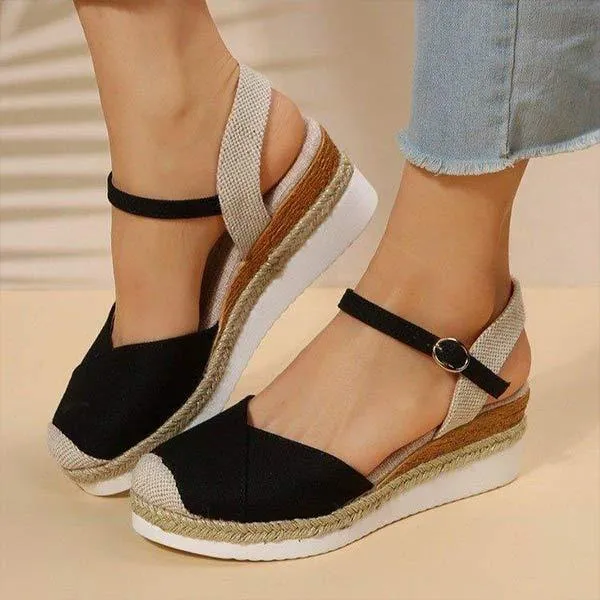 Women's Wedge Heel Lightweight Hemp Rope Braided Buckle Platform Sandals 57820755C