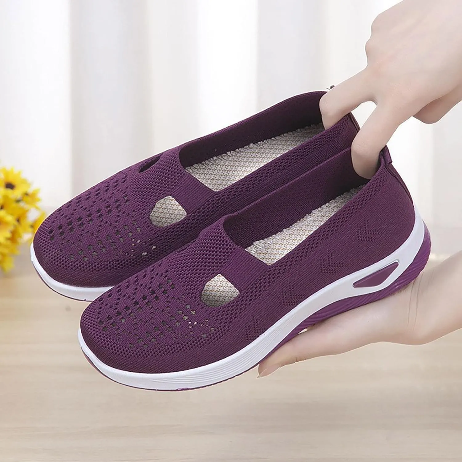 Women's Woven Orthopedic Breathable Soft Shoes Mens Running Shoes Jogging Women Shoes Casual Walking Sneakers Platform Tennis Shoe White Loafers