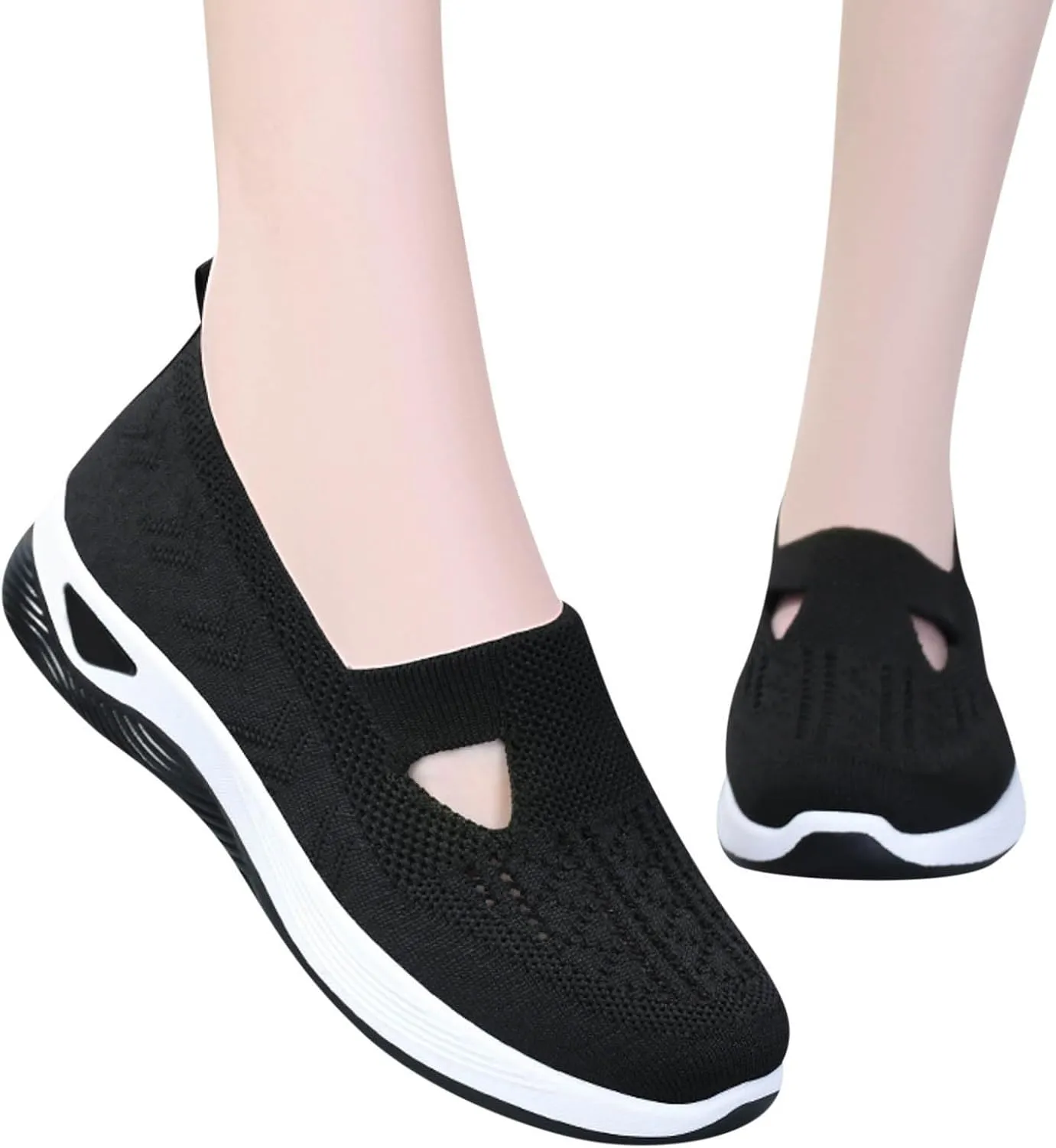 Women's Woven Orthopedic Breathable Soft Shoes Tennis Shoes Womens Comfortable White Casual Shoes Slip On Sneakers White Tennis Shoe Cross Trainer Shoe
